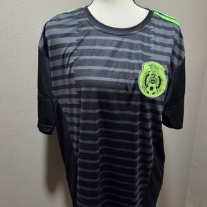 Men's Black and Gray Striped Soccer Jersey
